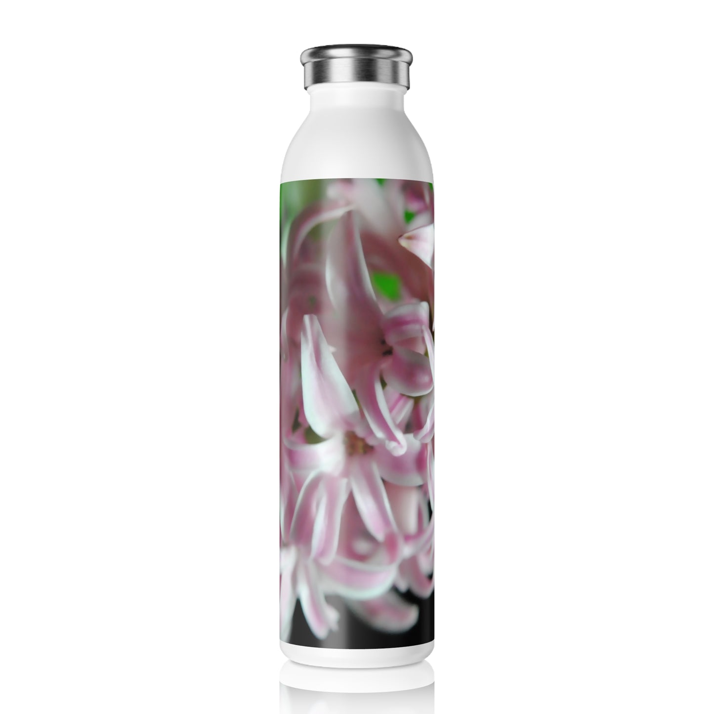 Slim Water Bottle with Pink Hyacinth Floral Photo — Slim Stainless Floral Water Bottle