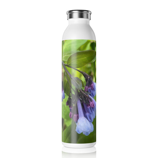 Blue and Purple April Wildflowers Slim Water Bottle, Eco-Friendly Hydration, Gift for Nature Lovers, Yoga Bottle, Spring Celebrations