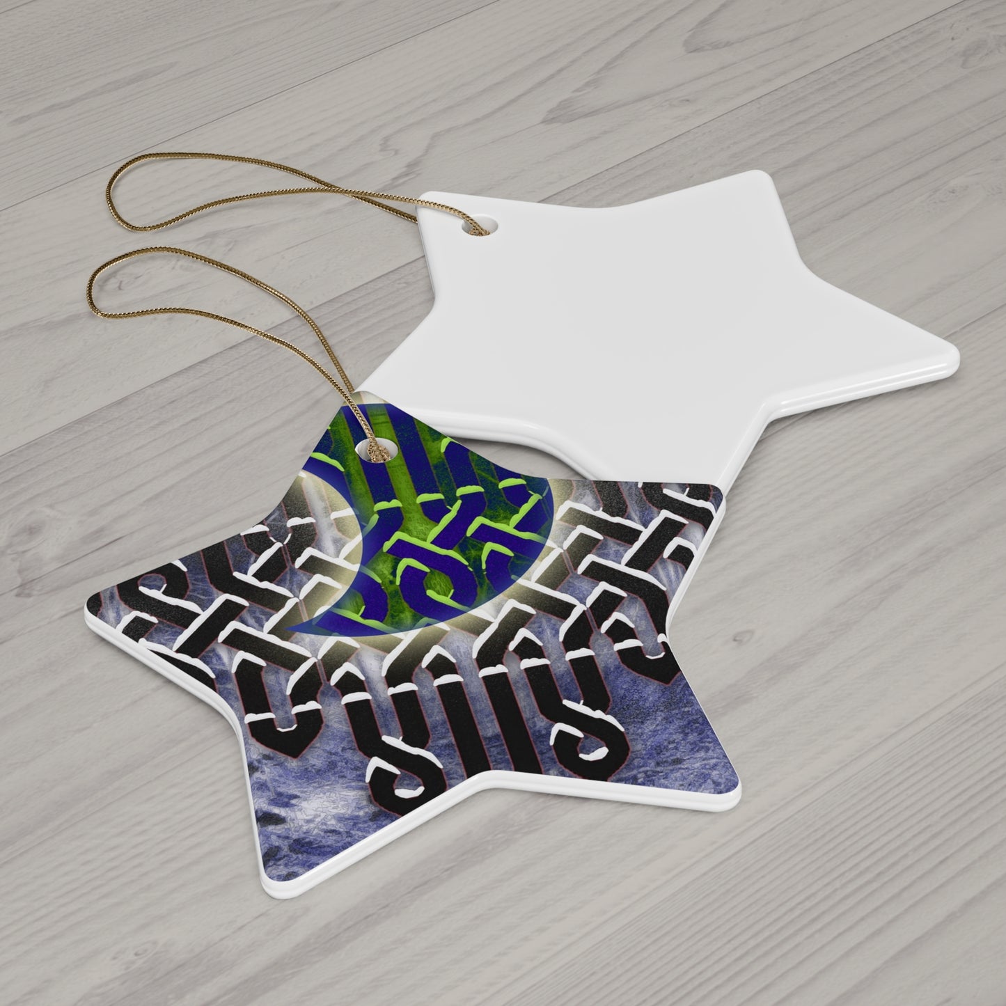 Celtic Moon Ceramic Star Ornament — Knotwork Holiday Decoration