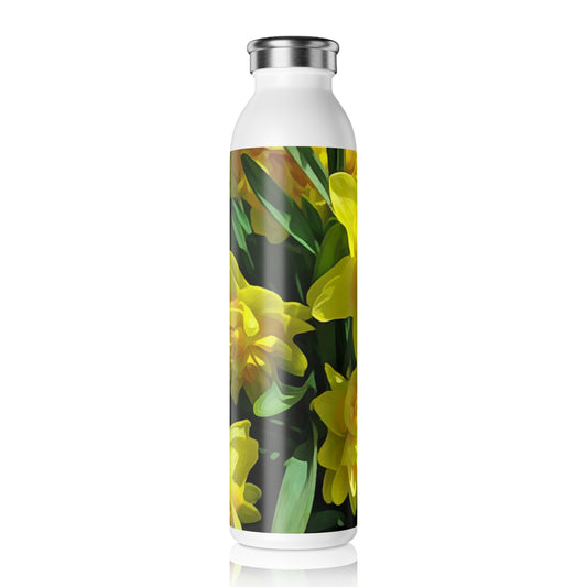 Bright Yellow Daffodils Slim Water Bottle with Daffodil Design, Eco-Friendly Reusable Bottle, Floral Drinkware, Gift for Nature Lovers, Summer Hydration