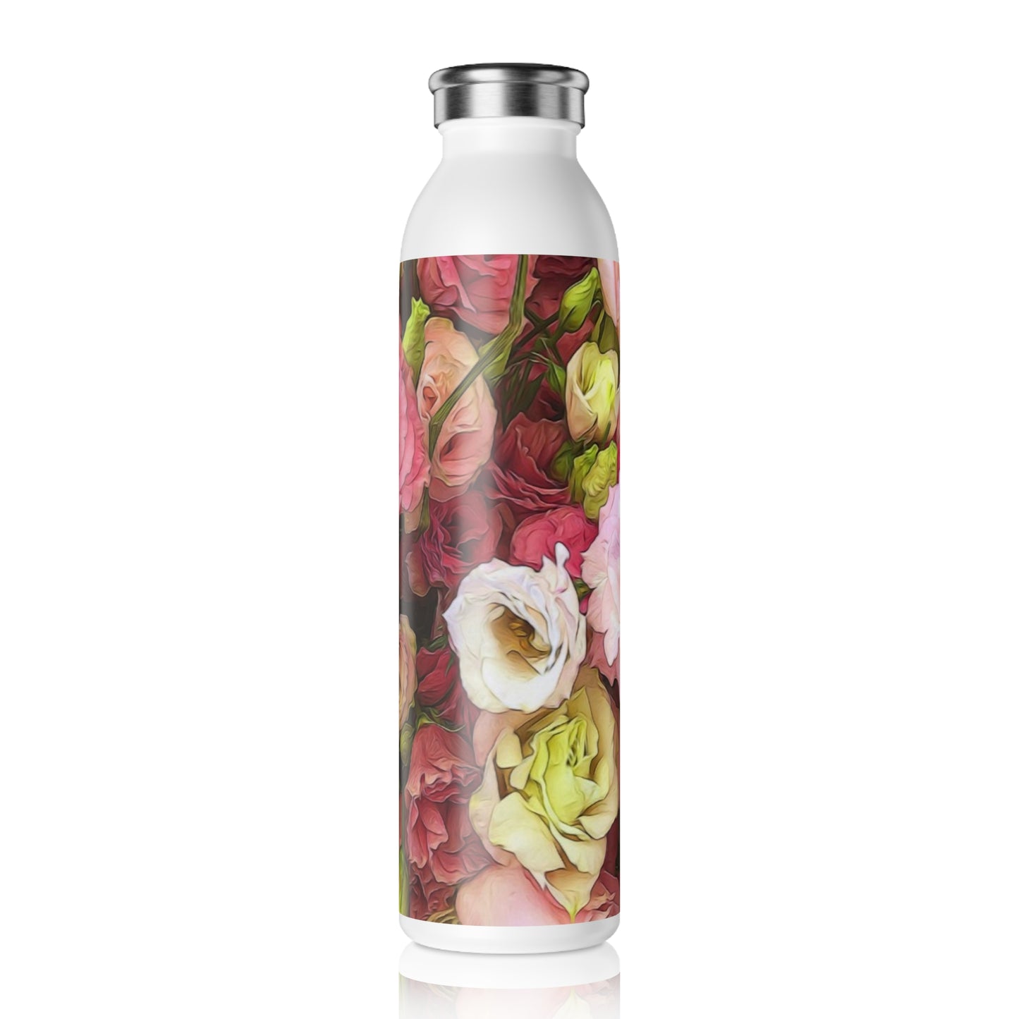 Floral Slim Water Bottle — Pink Lisianthus Stainless Steel Insulated Bottle