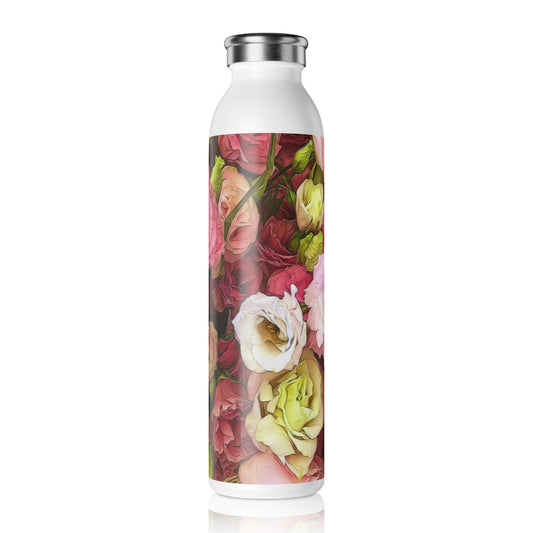 Floral Slim Water Bottle — Pink Lisianthus Stainless Steel Insulated Bottle