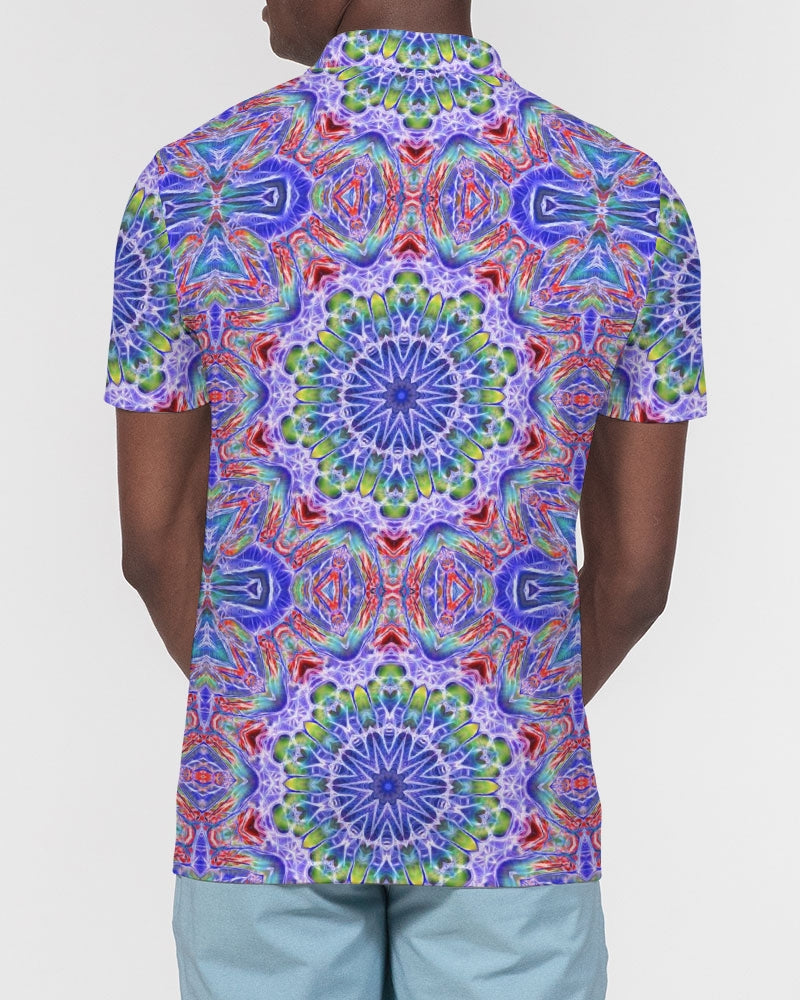 Blue Red Kaleidoscope Men's All-Over Print Slim Fit Short Sleeve Polo