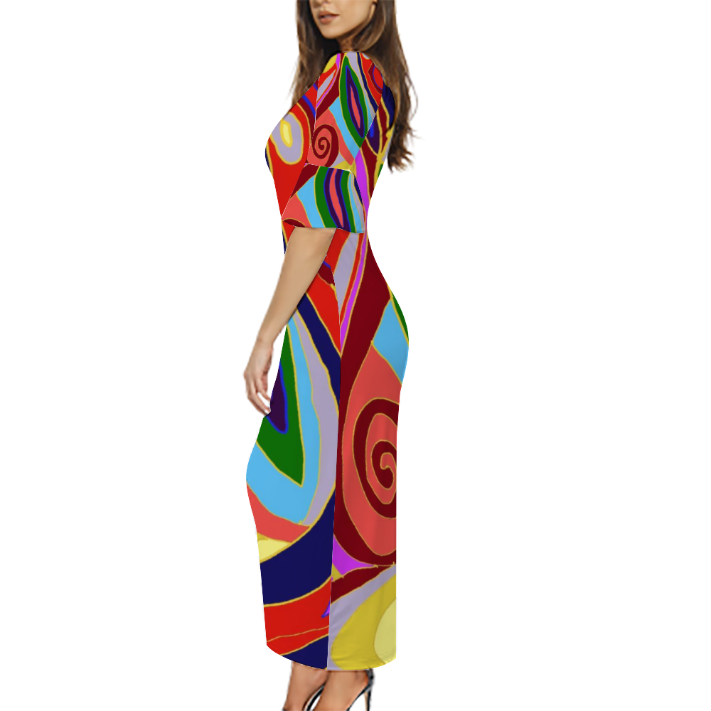 May Afternoon Custom Lotus Leaf Short Sleeve Long Dress Women's Summer Fashion Dress