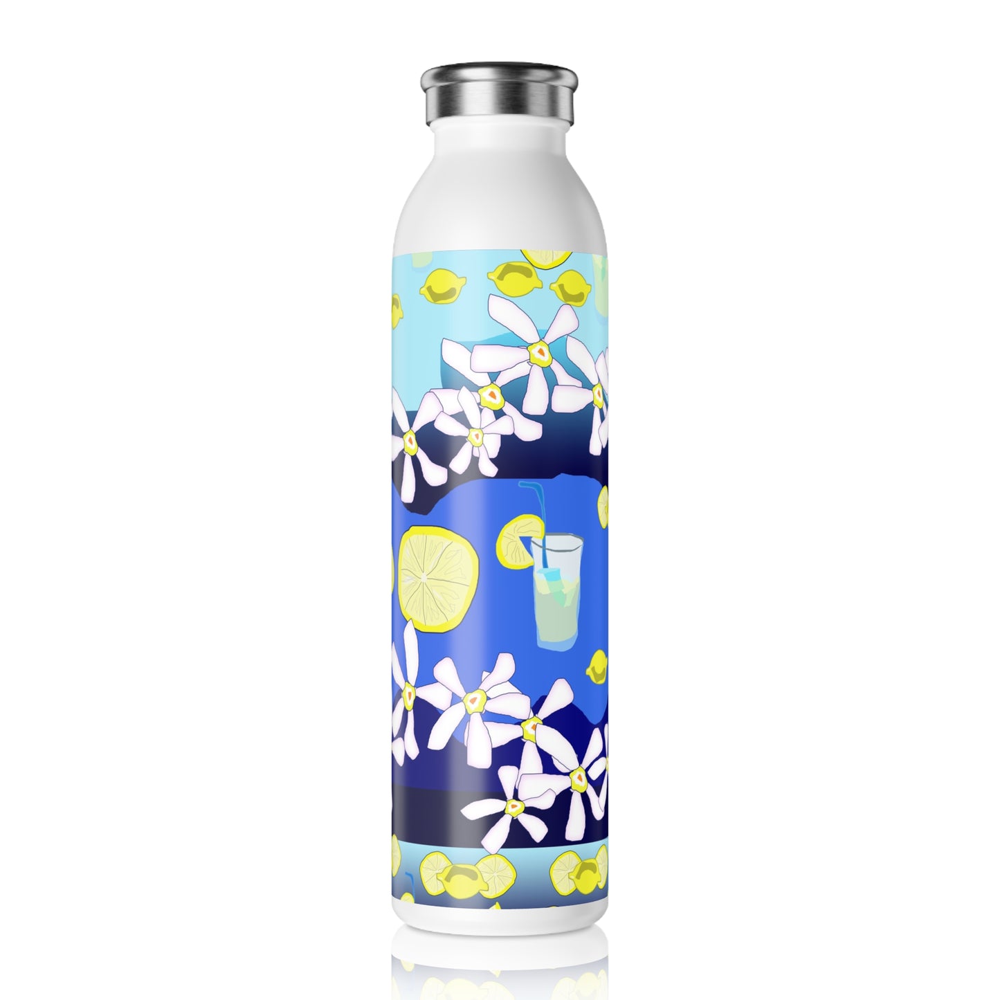 Lemonade Pattern Slim Water Bottle - Perfect for Summer Picnics, Hydration on the Go, Eco-Friendly Gift, Travel Hydrator, Outdoor Adventure Bottle