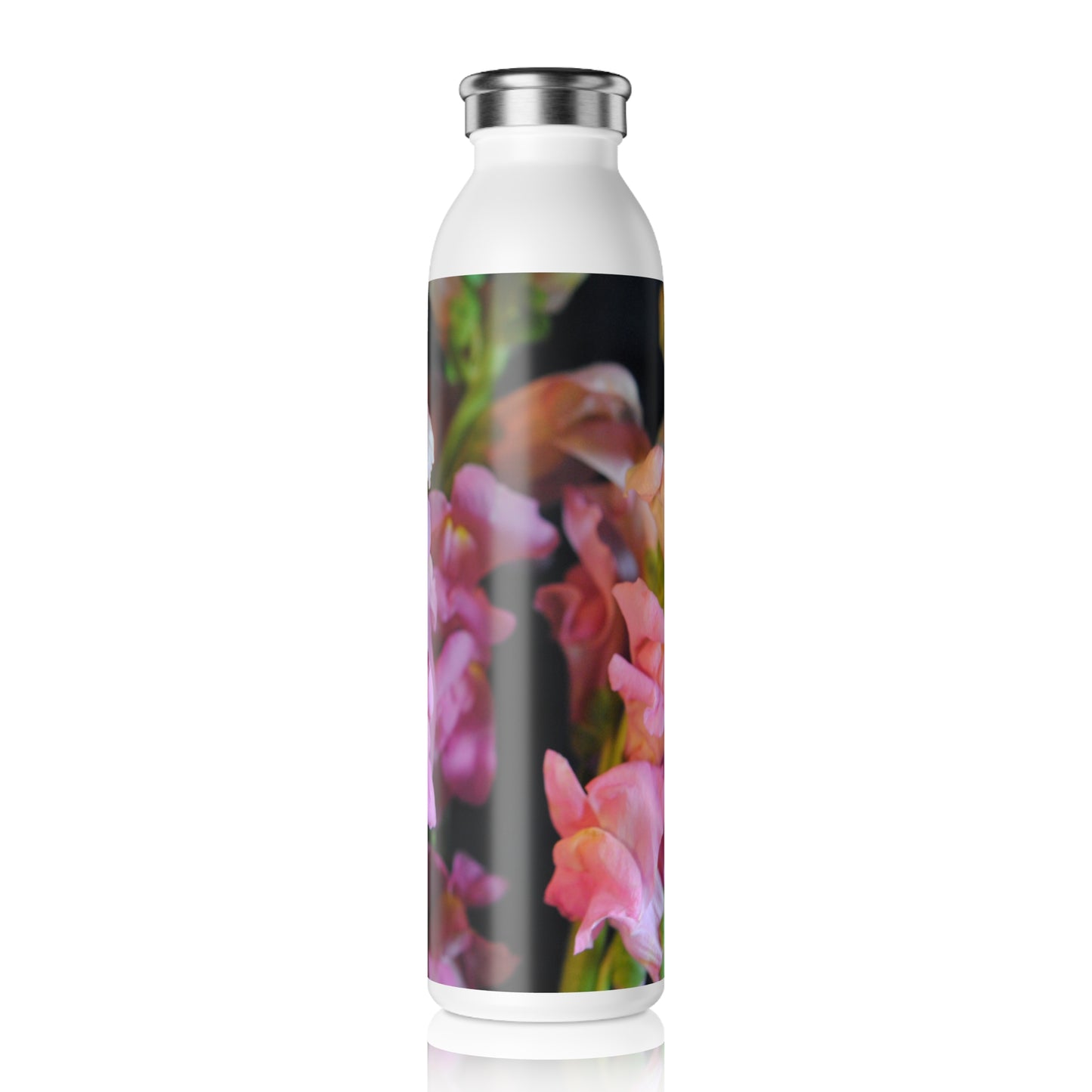 Floral Snapdragons Slim Water Bottle — Pink Garden Stainless Steel Bottle