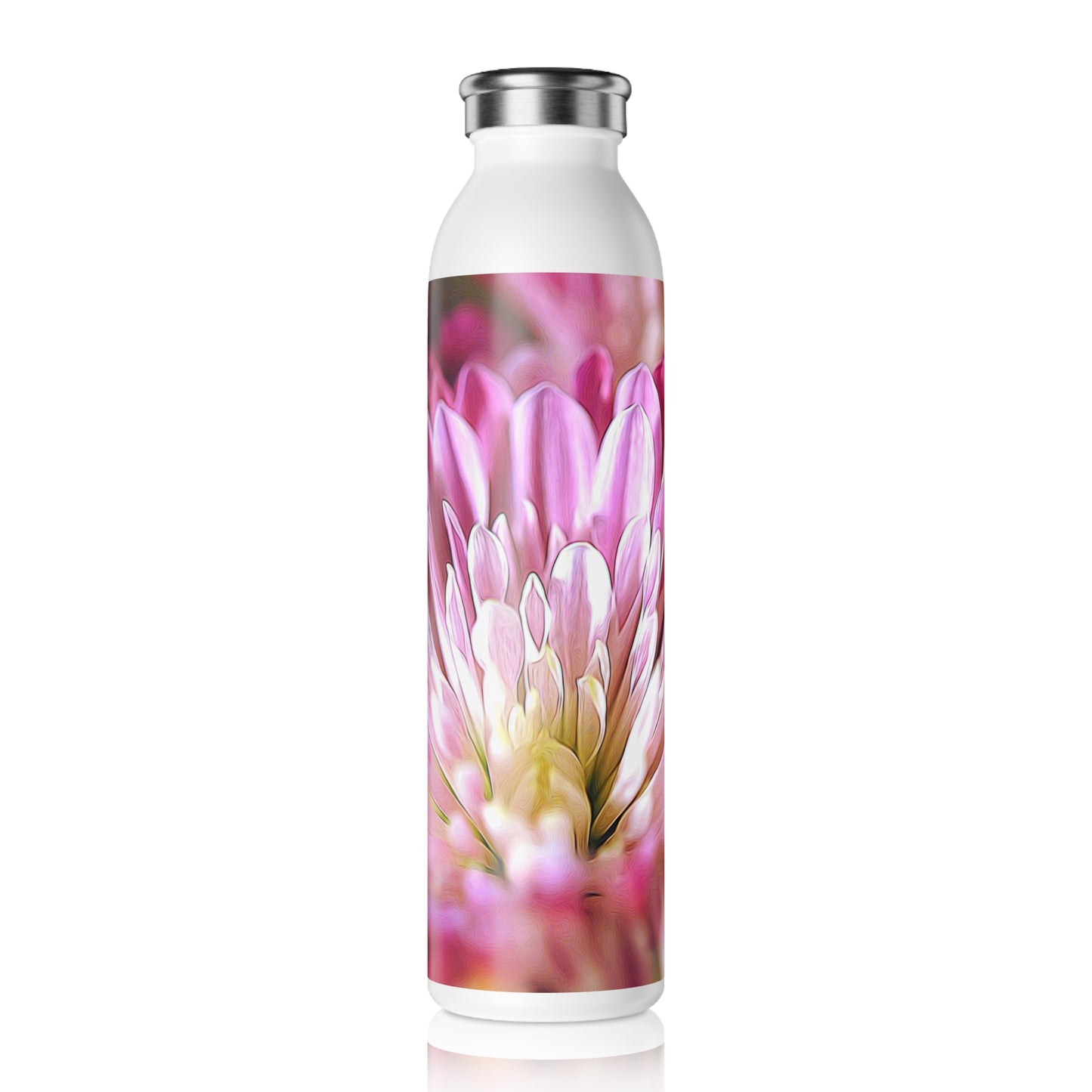 Slim Water Bottle — Pink Flower Petals Close-Up Insulated Bottle