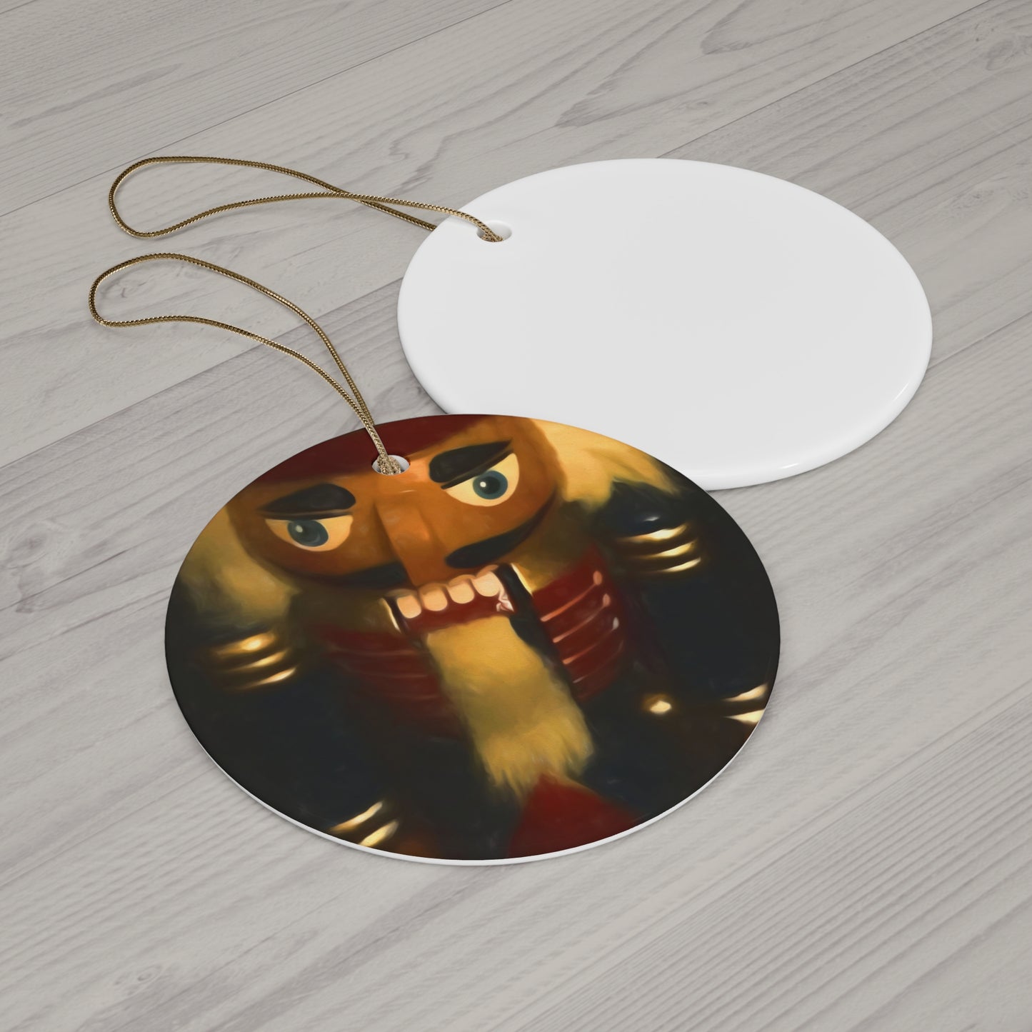 Nutcracker Ceramic Ornament — Round Holiday Tree Decoration