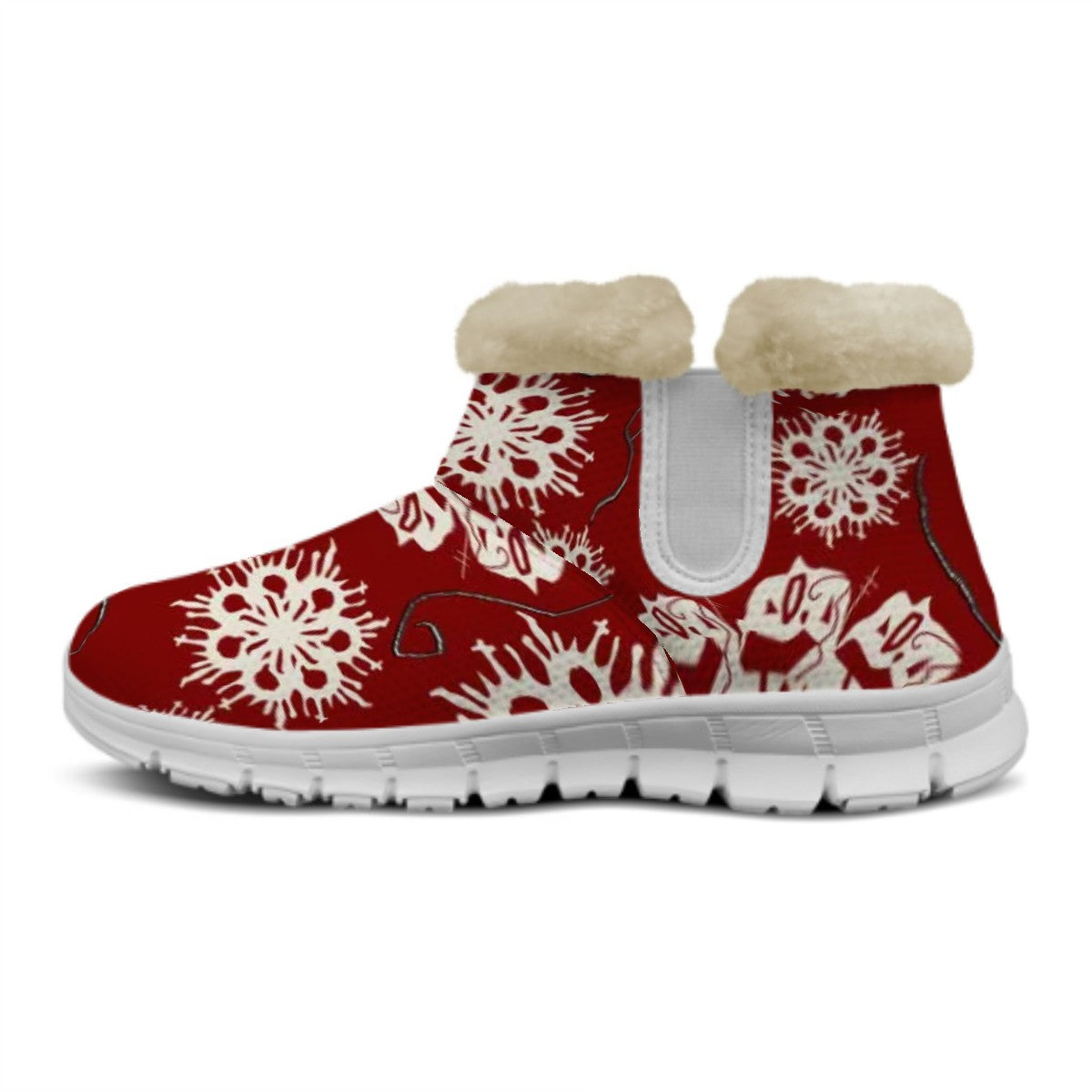 Snow Boots Snowflakes On Red