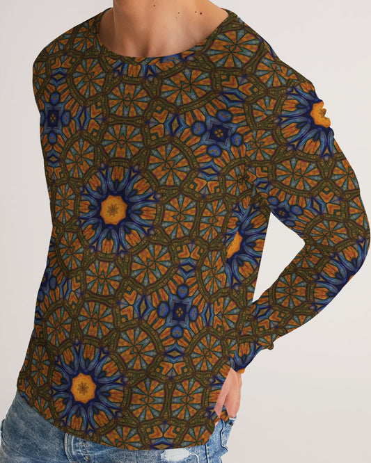 Blue and Yellow Sketch Kaleidoscope  Men's All-Over Print Long Sleeve Tee