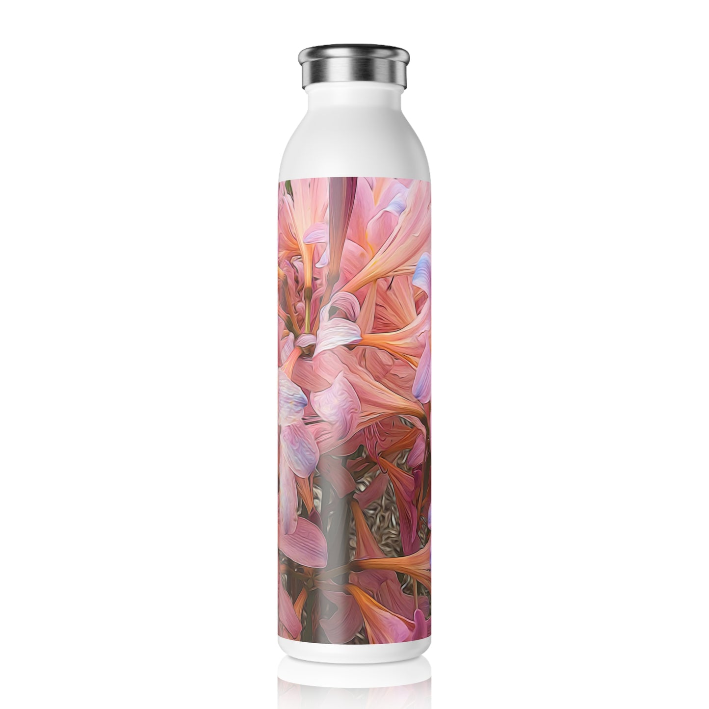 Pink Amaryllis  Slim Water Bottle, Stylish Hydration, Eco-Friendly Gift, Summer Accessory, Floral Design Bottle, Perfect for Outdoors, Sports