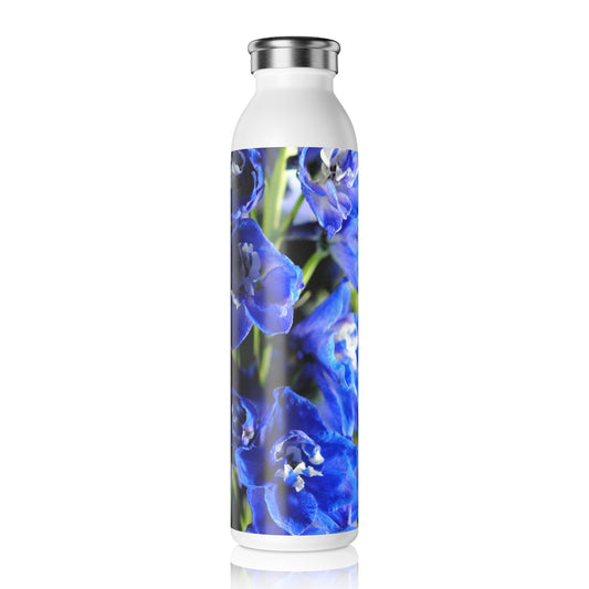 Blue Delphinium Slim Water Bottle - Personalized Gift, Eco-Friendly Beverage, Hydration Container, Summer Accessory, Travel Essentials
