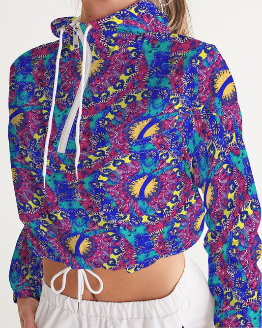 Caribbean Grafitti Women's All-Over Print Cropped Windbreaker