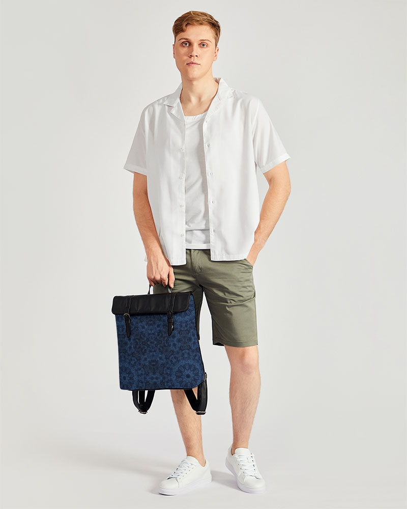 Blue Faux Velvet Kaleidoscope Casual Flap Backpack
