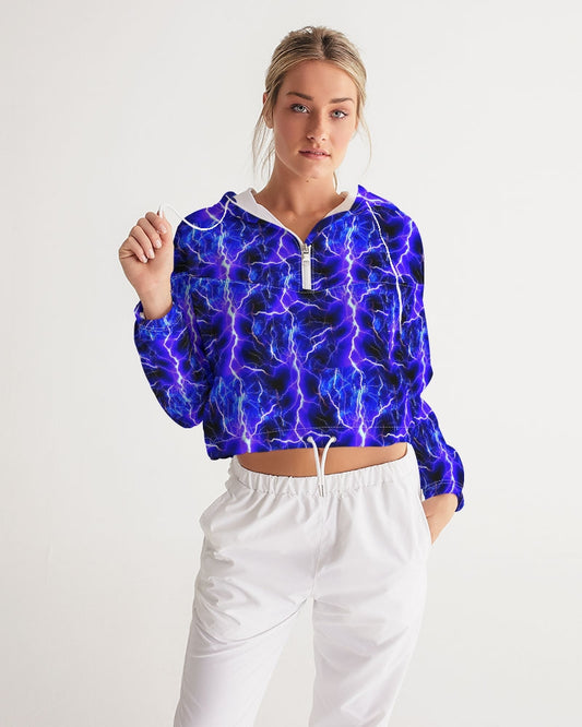 Blue Lightning Women's All-Over Print Cropped Windbreaker