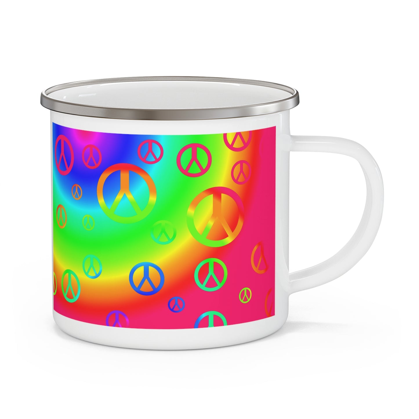Rainbow Peace Signs Enamel Camping Mug