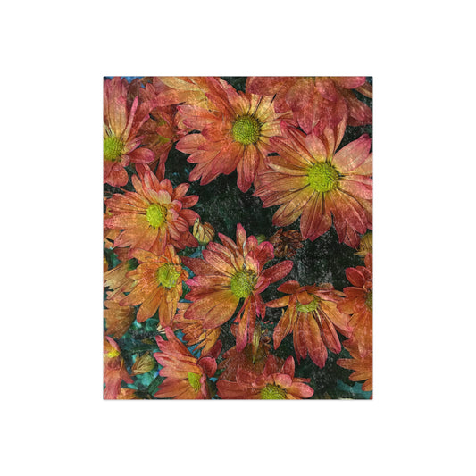 Cream and Pink Fall Flowers Crushed Velvet Blanket