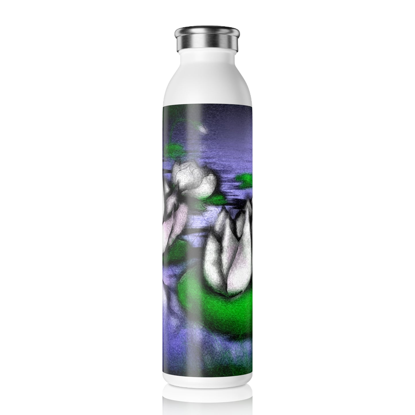 Slim Water Bottle with Artistic Lotus Design | Eco-Friendly Hydration | Travel, Gym, Yoga, Gift Ideas, Floral Decor