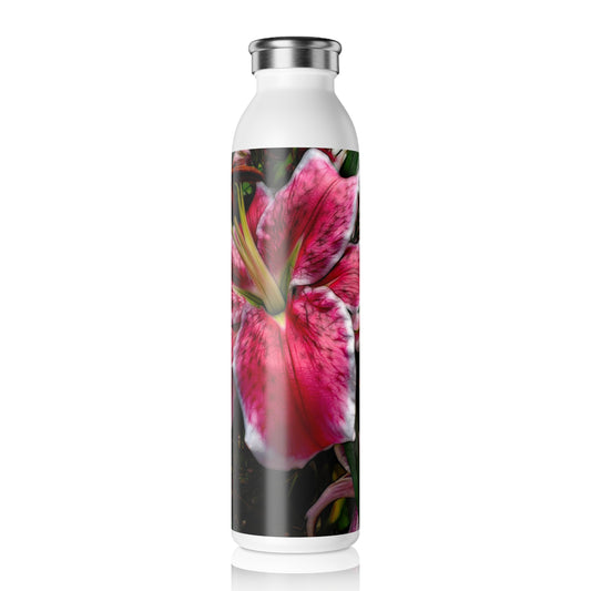 Big Petals On a Pink and White Lily Slim Water Bottle - Eco-Friendly Hydration Gift, Reusable Drink Bottle, Floral Design, Fitness Accessory, Travel Companion