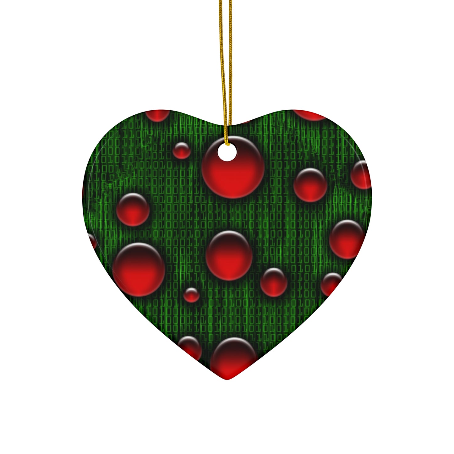 Binary Christmas Ceramic Ornament Set - Star Shape with Red Bubbles Design