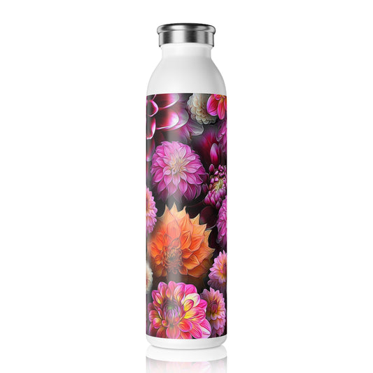 Pink and Orange Dahlias Slim Water Bottle - Eco-Friendly Hydration, BPA-Free Drinkware, Perfect for Fitness, Yoga, Summer Days, Gifts
