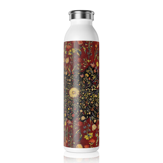 Medieval Flowers On Red Slim Water Bottle - Eco-Friendly Hydration, Perfect for Gym, Travel, Gift, Summer, Everyday Use