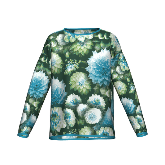 Blue Green Dahlias Collage Sweater