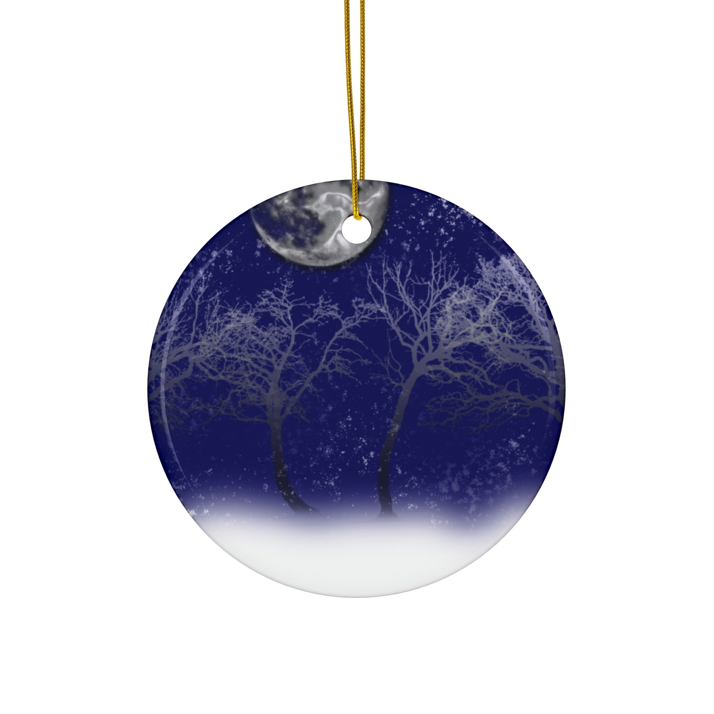 Blue Moon Snow Trees Ceramic Ornament Set