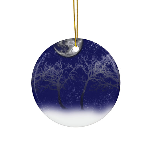 Blue Moon Snow Trees Ceramic Ornament Set