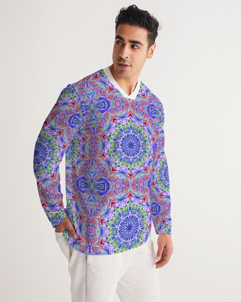 Blue Red Kaleidoscope Men's All-Over Print Long Sleeve Sports Jersey