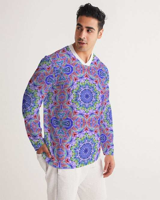 Blue Red Kaleidoscope Men's All-Over Print Long Sleeve Sports Jersey