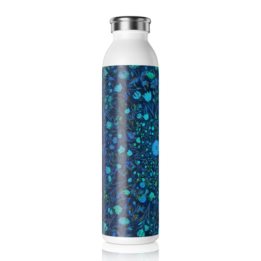 Light Blue Medieval Flowers Slim Water Bottle, Eco-Friendly Drinkware, Reusable Water Bottle, Gift for Nature Lovers, Hiking Gift, Motivational Bottle