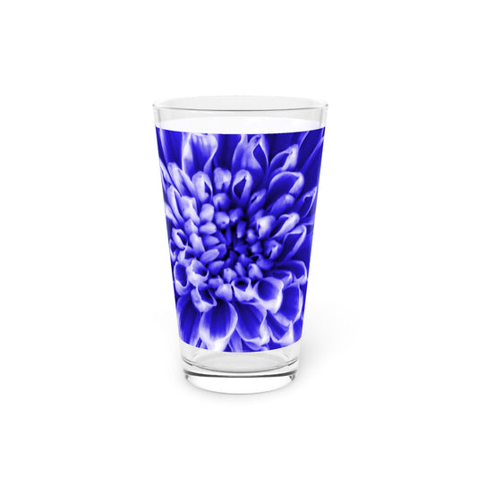 Blue Chrysanthemum Pint Glass, 16oz