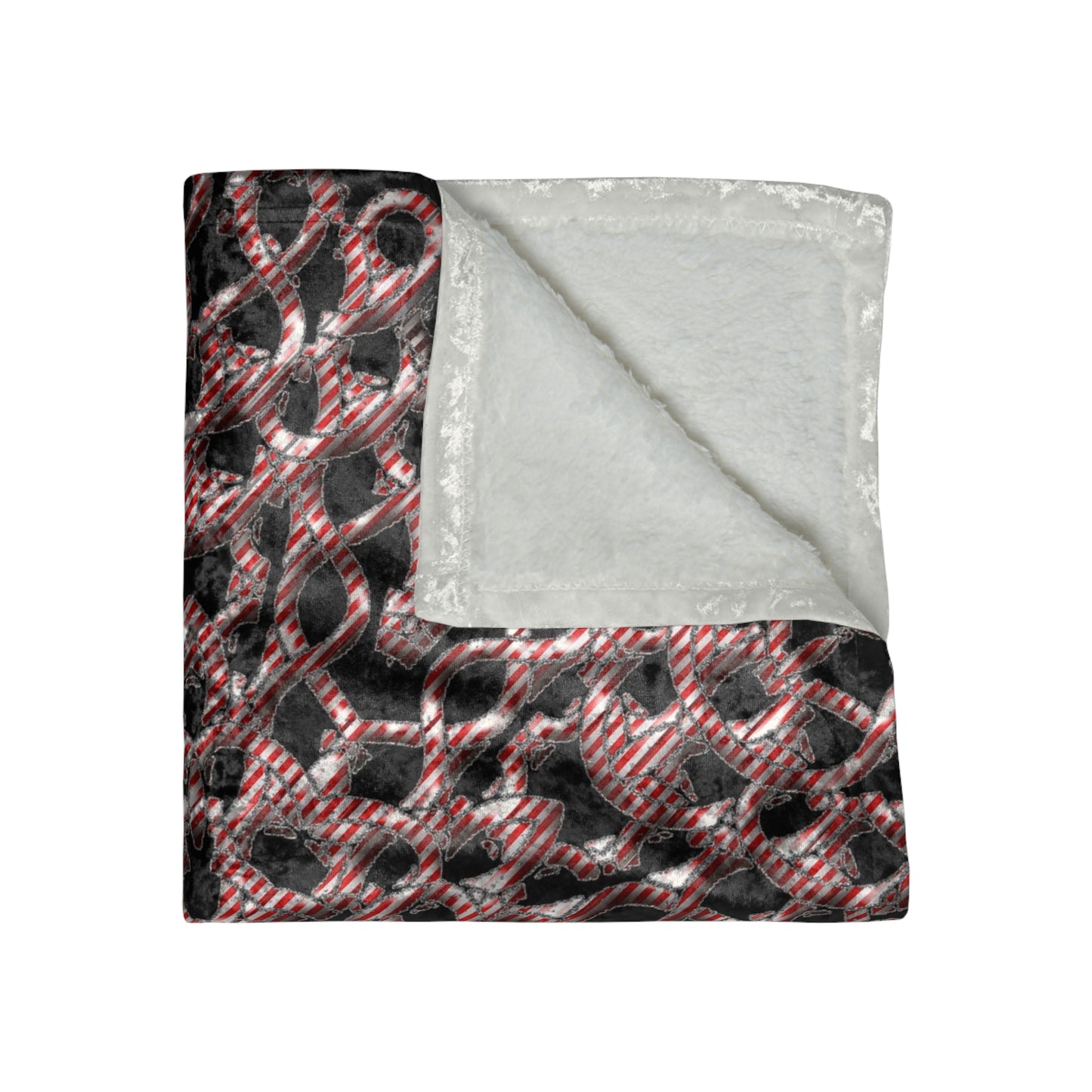 Candy Cane Snowflake Crushed Velvet Blanket