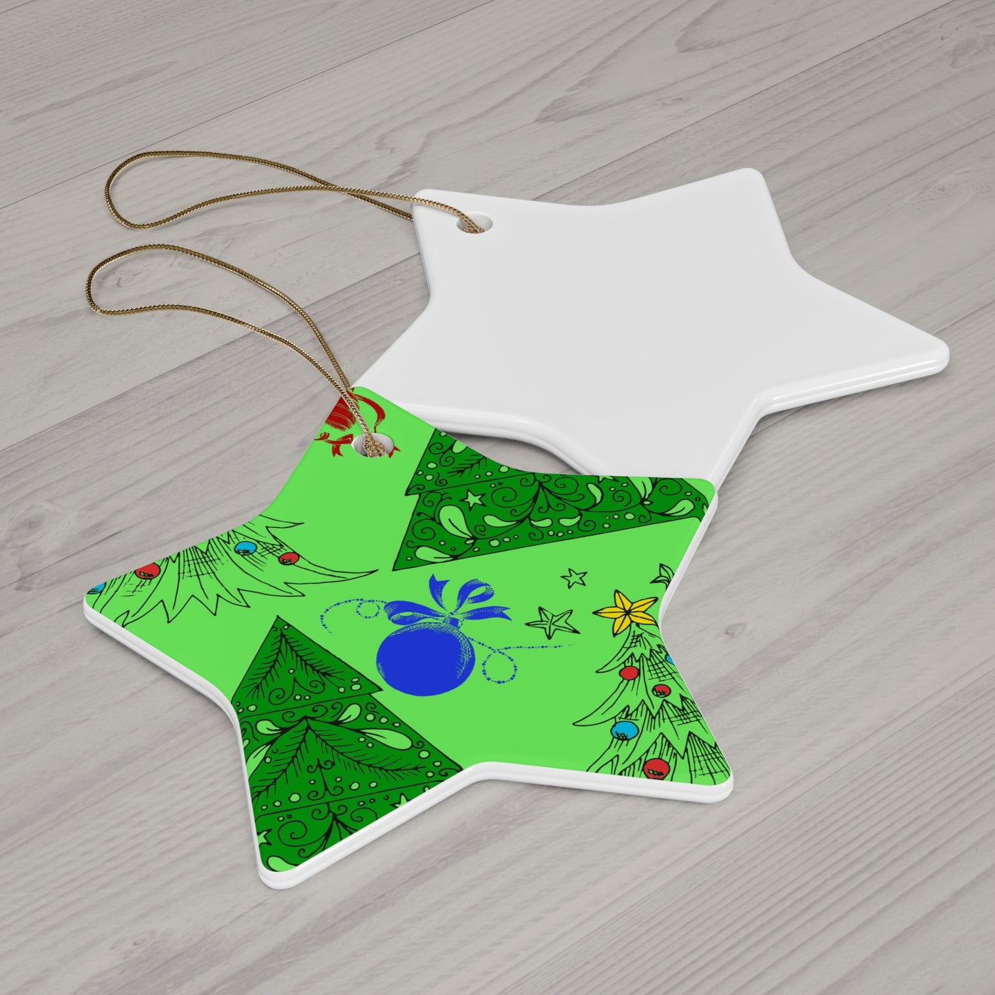 Green Christmas Tree Ceramic Ornament — Star Shape Holiday Decoration