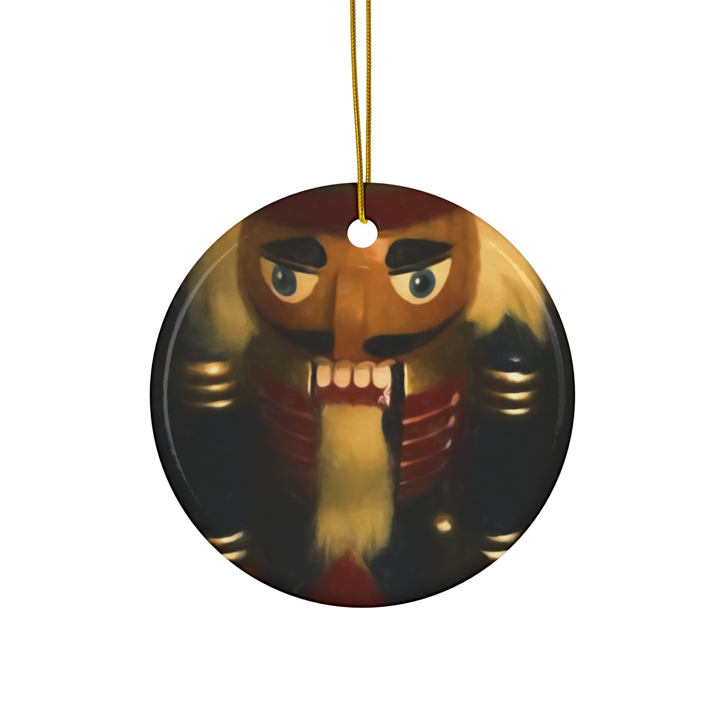 Nutcracker Ceramic Ornament — Round Holiday Tree Decoration