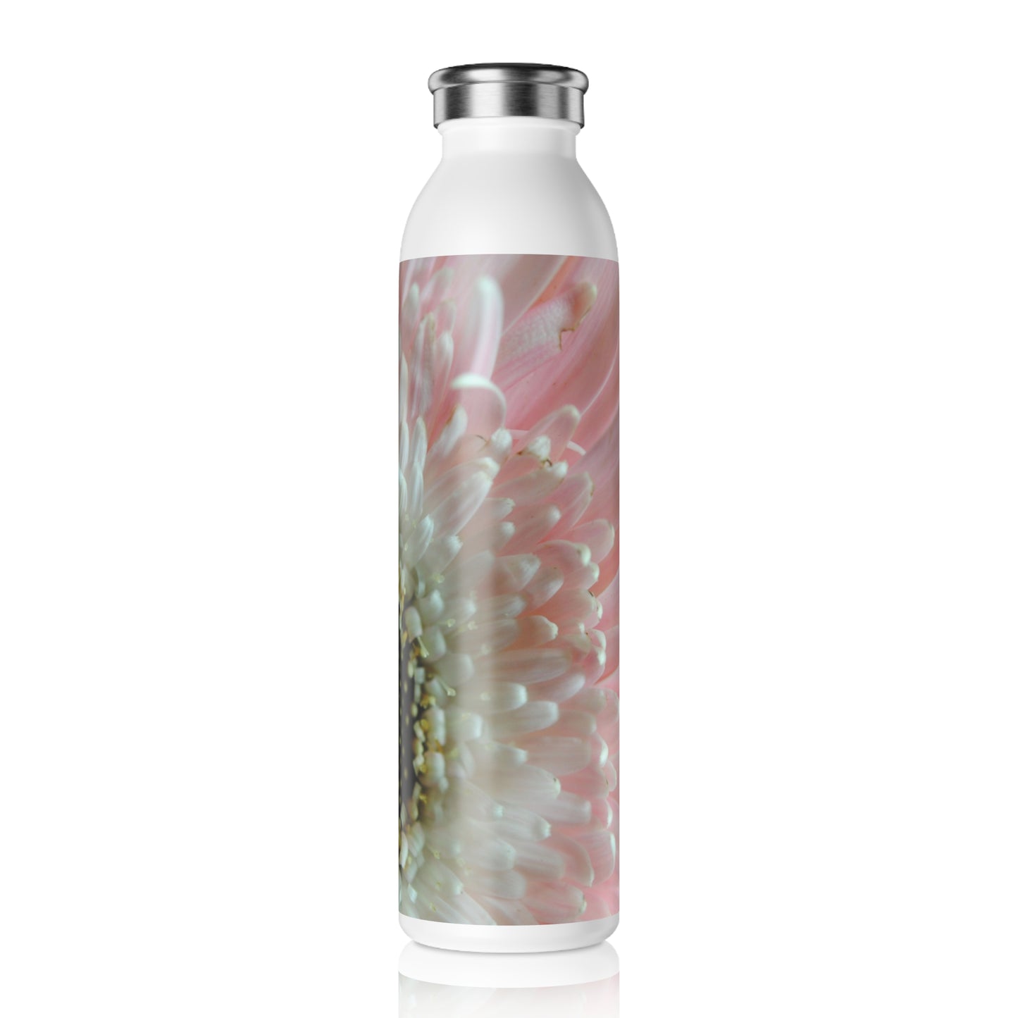 Floral Macro Slim Water Bottle – Pink Gerbera Close-Up Stainless Bottle