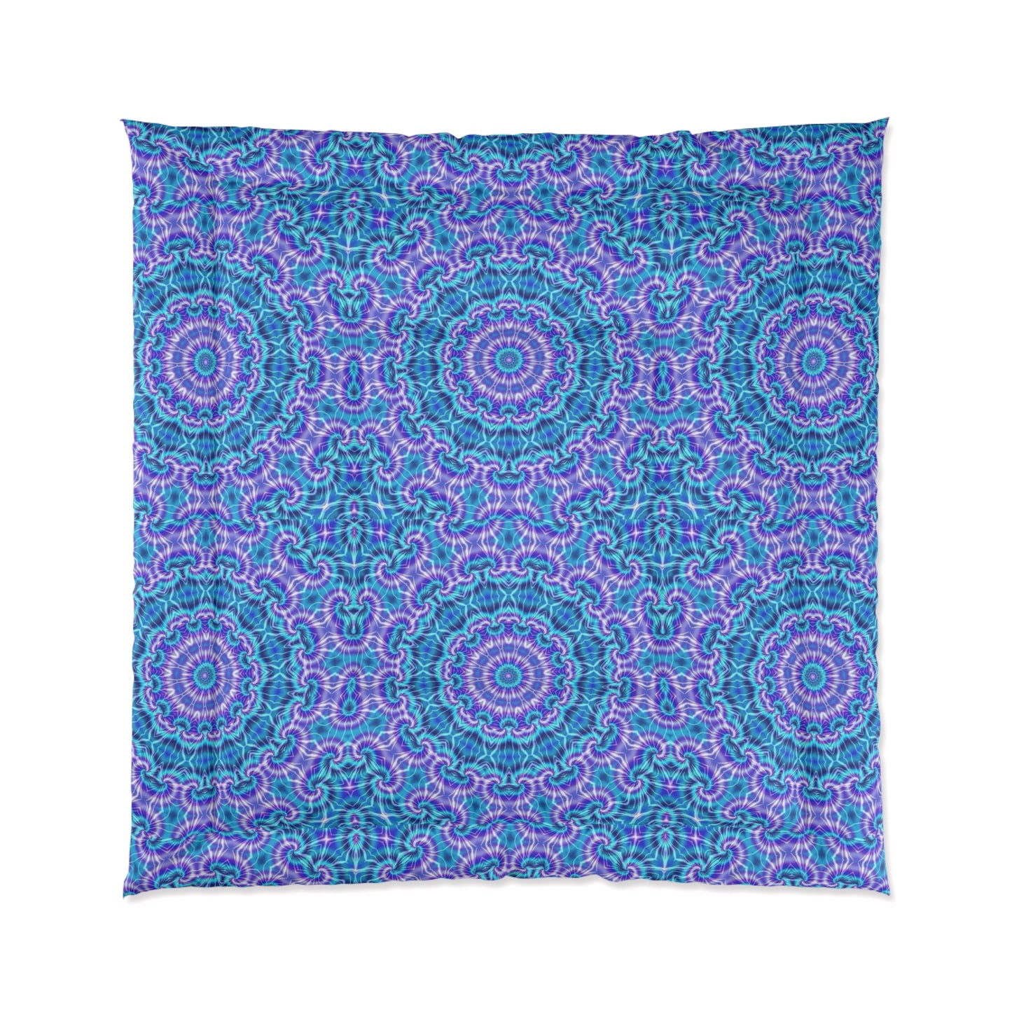 Mandala Blue Purple Comforter — Boho Kaleidoscope Tie Dye Bedding