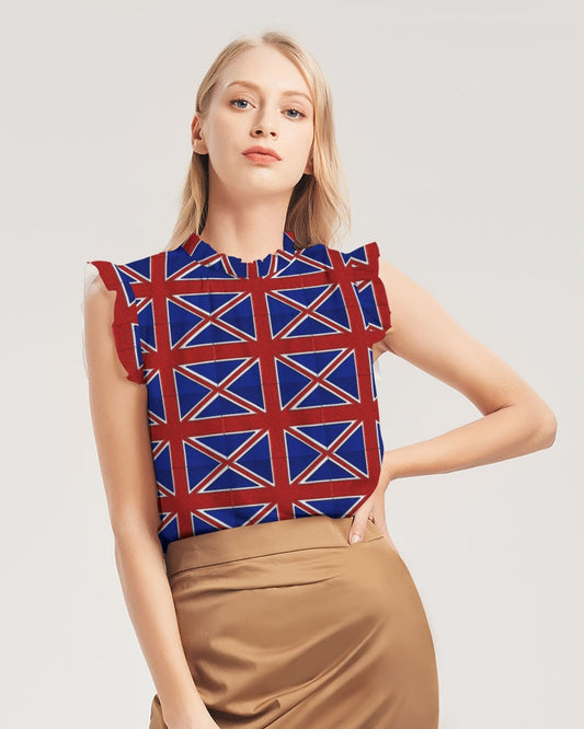 British Flag Pattern Women's All-Over Print Ruffle Sleeve Top
