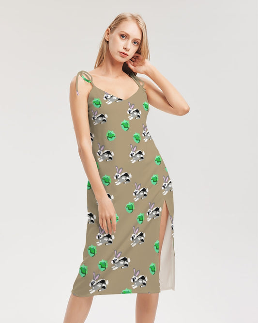 Bunnies Pattern Women's All-Over Print Tie Strap Split Dress