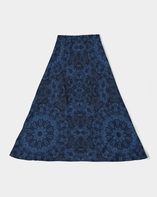 Blue Faux Velvet Kaleidoscope Women's All-Over Print A-Line Midi Skirt