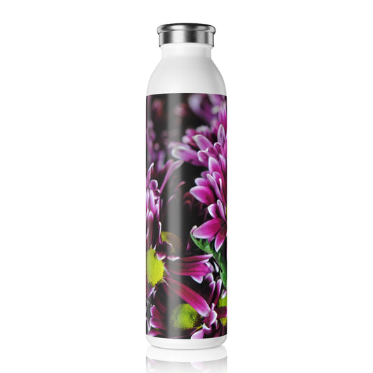 Maroon and White Mums Slim Water Bottle - Reusable, Eco-Friendly Hydration, Gift for Nature Lovers, Workout Companion, Travel Accessory