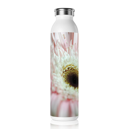 Pink and White Daisy Slim Water Bottle, Eco-Friendly Hydration, Gift for Her, Fitness On-the-Go, Botanical Water Bottle, Summer Essentials