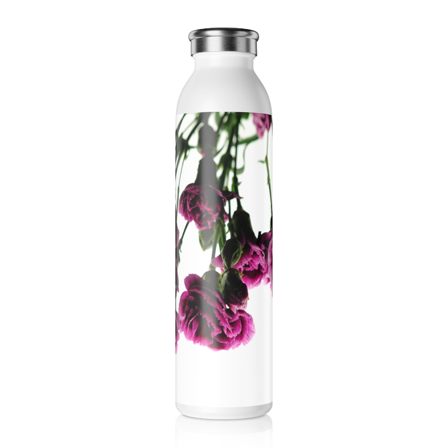 Slim Water Bottle — Elegant Dark Pink Carnations Stainless Steel Bottle