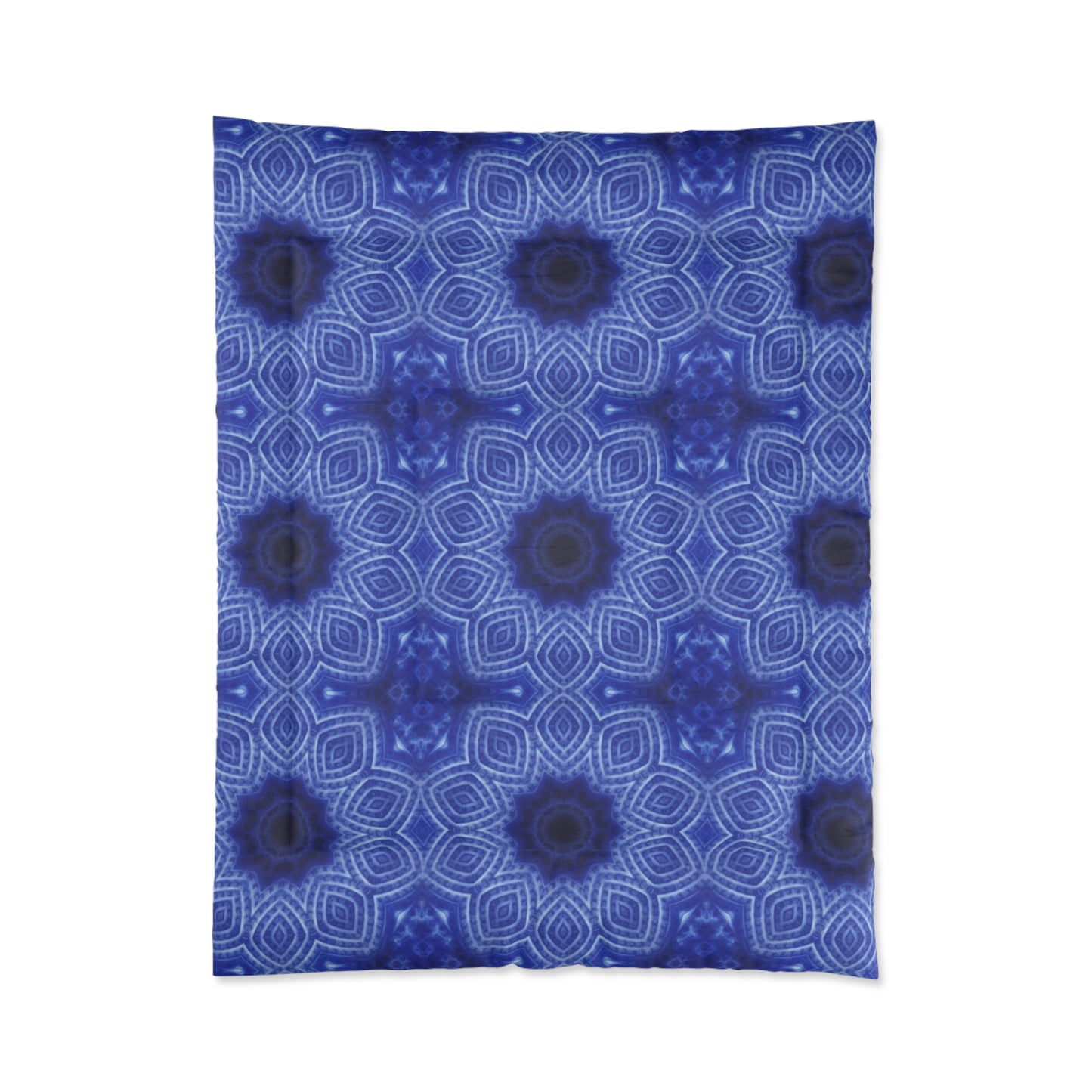 Blue Kaleidoscope Comforter - Geometric Floral Pattern Bedding