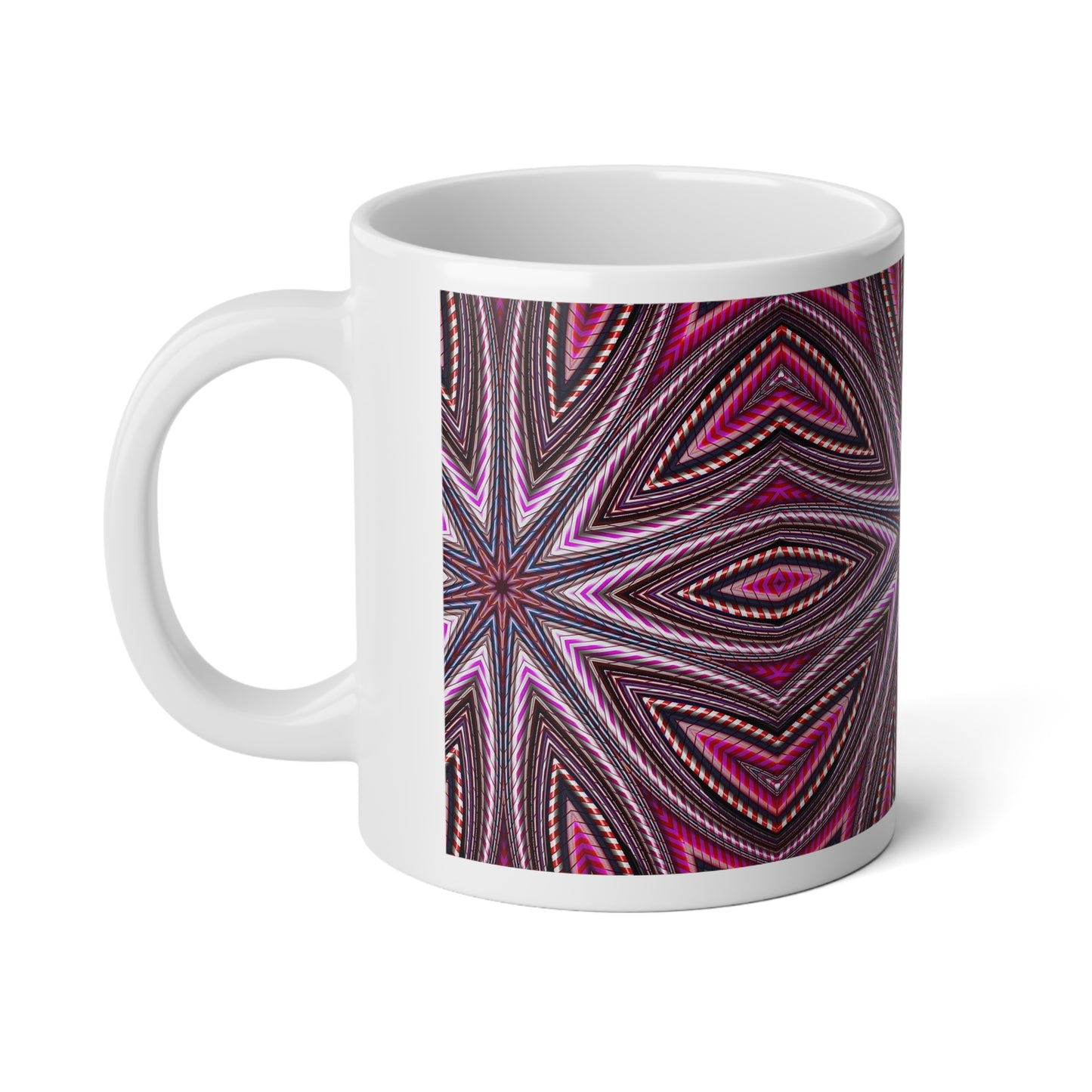 20oz Candy Cane Kaleidoscope Mug — Pink Starburst Pattern Jumbo Coffee Cup