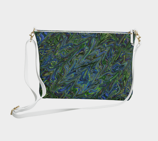 Blue Green Liquid Marbling Vegan Crossbody Purse
