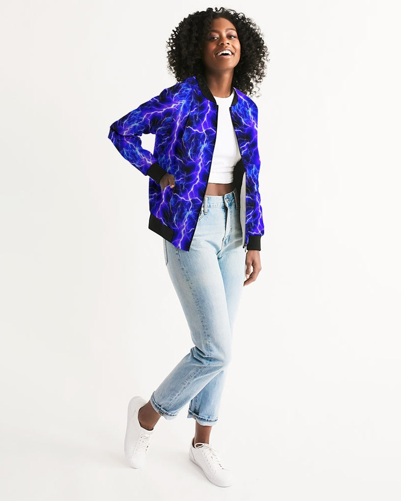 Blue Lightning Women's All-Over Print Bomber Jacket