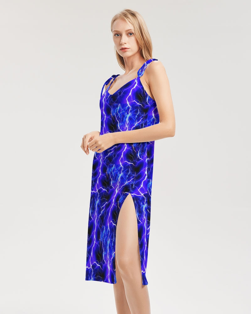 Blue Lightning Women's All-Over Print Tie Strap Split Dress