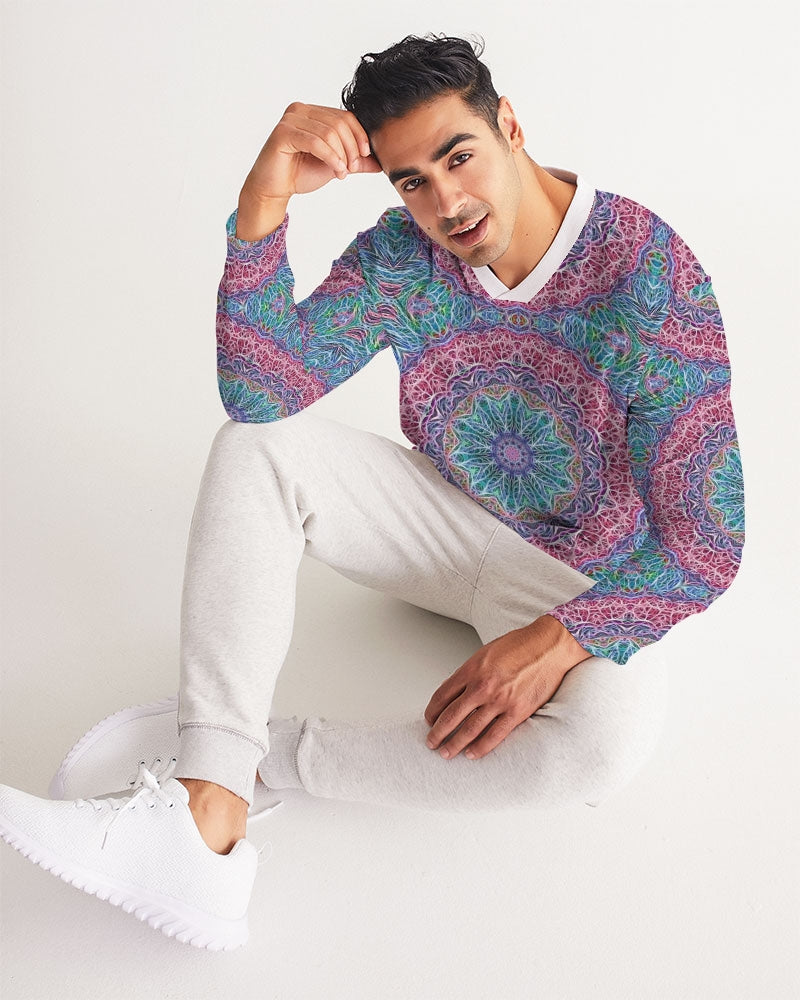 Blue Red Snowflake Kaleidoscope Men's All-Over Print Long Sleeve Sports Jersey